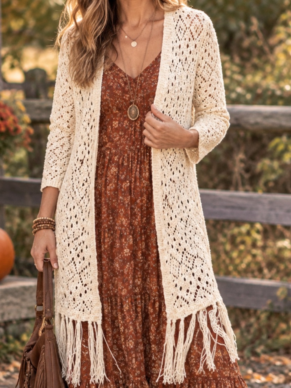 ANTHROPOLOGY Fringe Boho Crochet Vintage Inspired Cardigan Cream Layering Knit